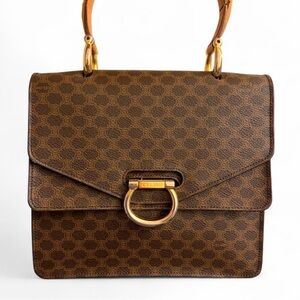 Vintage Celine Macadam Brown Leather Top Handle Bag